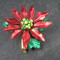 Vintage Enamel Poinsettia Brooch