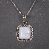 Vintage Sterling Banded Blue Agate Pendant