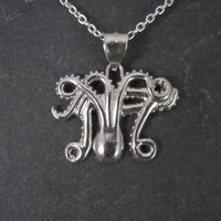 Estate Sterling Silver Octopus Pendant Necklace Laser Cut