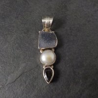 Vintage Sterling Druzy Pearl Pendant