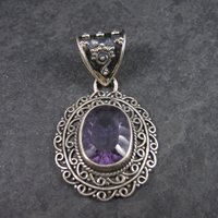 Large Balinese Sterling Amethyst Pendant