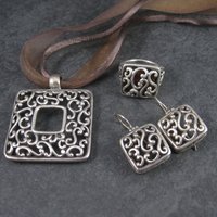 Vintage 90s Filigree Jewelry Set Sterling Necklace Earrings Ring Size 7