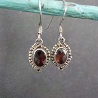 Vintage Garnet Earrings Sterling Silver