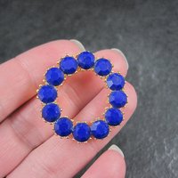 Vintage Blue Glass Rhinestone Circle Brooch