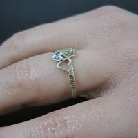 Dainty 10K Diamond Heart Ring Size 6 Yellow Gold Filigree