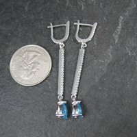 Long Blue Topaz Earrings Sterling Silver Latch Back