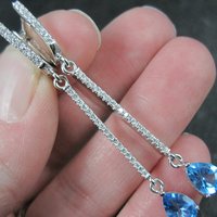 Long Blue Topaz Earrings Sterling Silver Latch Back