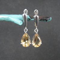 Citrine Dangle Earrings Sterling Silver Latch Back