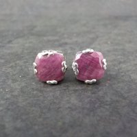 Ruby Stud Earrings Chunky Sterling Silver