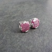 Ruby Stud Earrings Chunky Sterling Silver