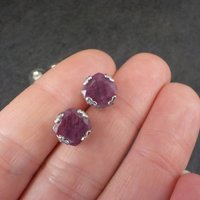 Ruby Stud Earrings Chunky Sterling Silver