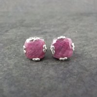 Ruby Stud Earrings Chunky Sterling Silver
