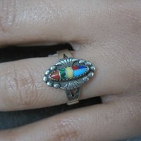 Vintage Southwestern Sterling Inlay Ring New Old Stock Sizes 6 and 6.5