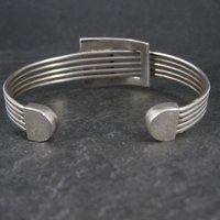 Modern Atomic Sterling Silver Cuff Bracelet 7 Inches