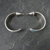 Vintage Sterling Silver Turquoise Inlay Half Hoop Earrings Southwestern