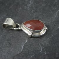 Faceted Carnelian Pendant Sterling Silver