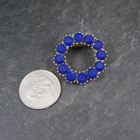 Vintage Blue Glass Rhinestone Circle Brooch