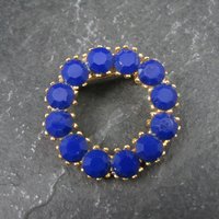 Vintage Blue Glass Rhinestone Circle Brooch