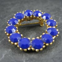 Vintage Blue Glass Rhinestone Circle Brooch