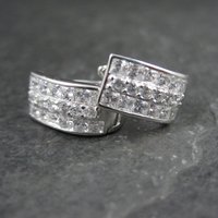 Cubic Zirconia Latch Back Earrings Sterling Silver Estate Jewelry