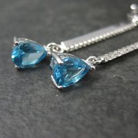 Long Blue Topaz Earrings Sterling Silver Latch Back