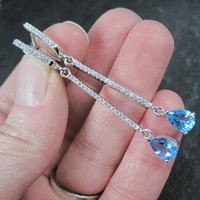 Long Blue Topaz Earrings Sterling Silver Latch Back