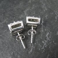 Chrome Diopside White Topaz Stud Earrings Estate Sterling Silver