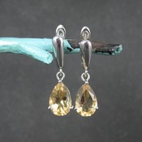 Citrine Dangle Earrings Sterling Silver Latch Back