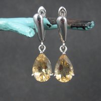 Citrine Dangle Earrings Sterling Silver Latch Back