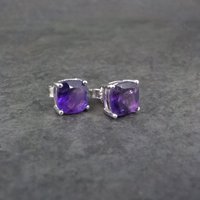 Amethyst Stud Earrings Sterling Silver