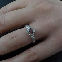 Garnet Ring Size 6.5 Estate Solitaire Sterling Silver