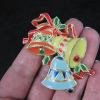 Vintage Christmas Bell Brooches Lot of 2 Hong Kong