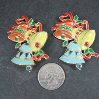 Vintage Christmas Bell Brooches Lot of 2 Hong Kong