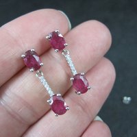 Ruby Earrings Sterling Silver Estate Jewelry