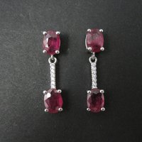 Ruby Earrings Sterling Silver Estate Jewelry