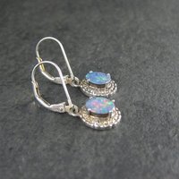 Vintage Opal Earrings Sterling Silver Lever Back