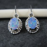 Vintage Opal Earrings Sterling Silver Lever Back