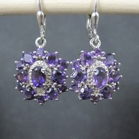 Estate Sterling Amethyst Cluster Earrings Lever Back