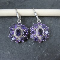 Estate Sterling Amethyst Cluster Earrings Lever Back