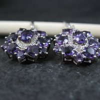 Estate Sterling Amethyst Cluster Earrings Lever Back