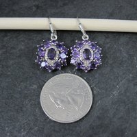 Estate Sterling Amethyst Cluster Earrings Lever Back