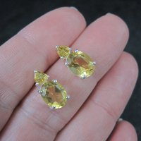 Citrine Stud Earrings Estate Sterling Silver