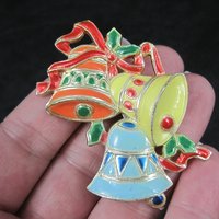 Vintage Christmas Bell Brooches Lot of 2 Hong Kong