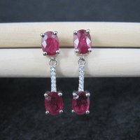 Ruby Earrings Sterling Silver Estate Jewelry