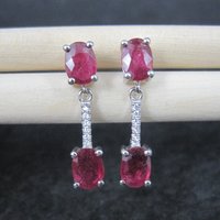 Ruby Earrings Sterling Silver Estate Jewelry