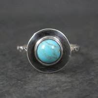 Sterling Silver Turquoise Ring Carved Band New Old Stock Multiple Sizes 6.5, 7, 8