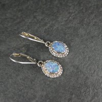 Vintage Opal Earrings Sterling Silver Lever Back