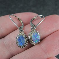 Vintage Opal Earrings Sterling Silver Lever Back