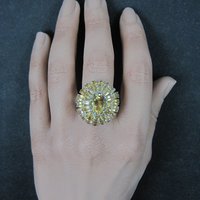 Large Citrine Cocktail Ring Size 9.5 Sterling Silver Vintage Estate Jewelry