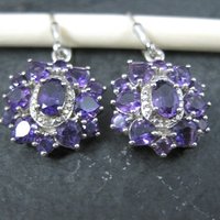 Estate Sterling Amethyst Cluster Earrings Lever Back